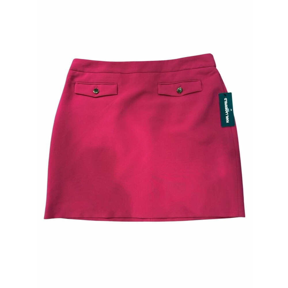 Karl Lagerfeld Paris Flap Pocket A Line Mini Skirt Zip Back Cherry Pink 16 NEW